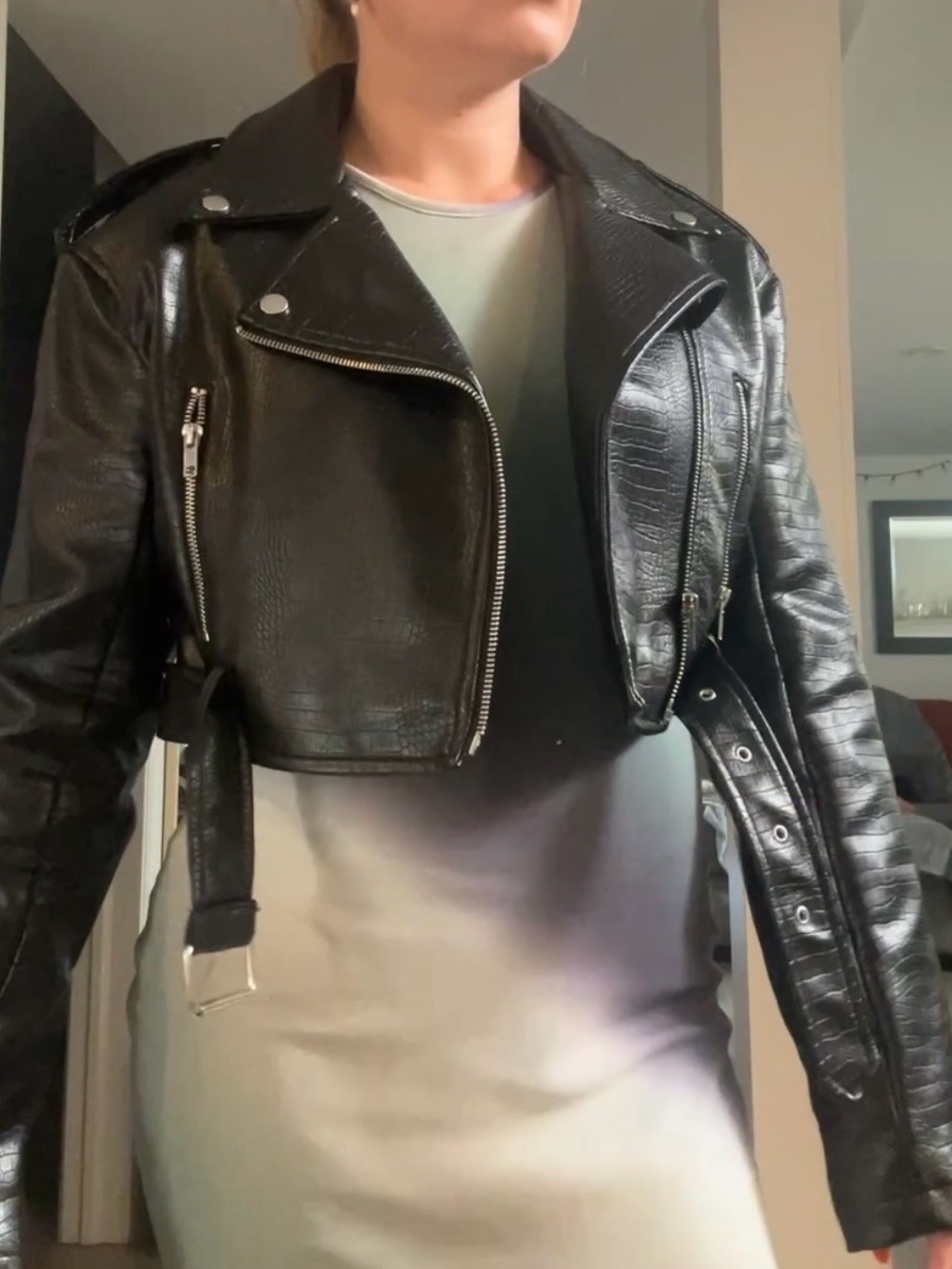 Dynamite Black Cropped Faux Leather Moto Jacket